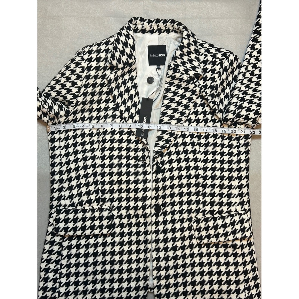 Fashion Nova Houndstooth Blazer Black White Two Button Jacket Large - Picture 3 of 8